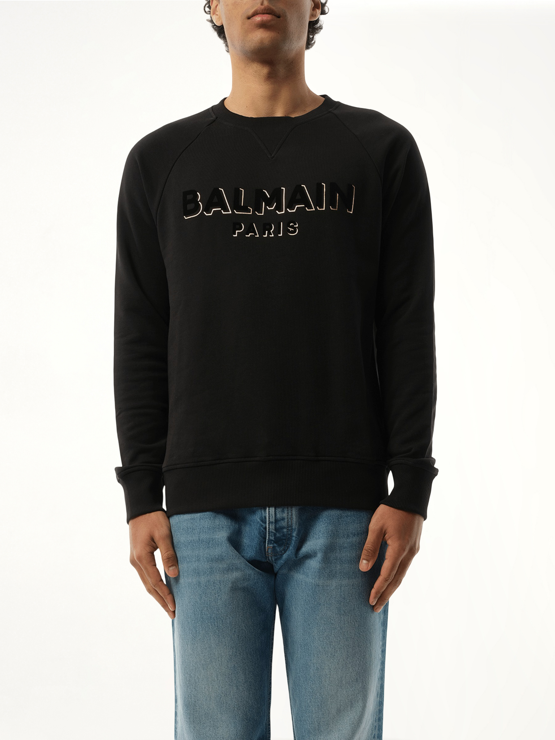 Balmain Flock & Foil Crewneck in Black/Gold