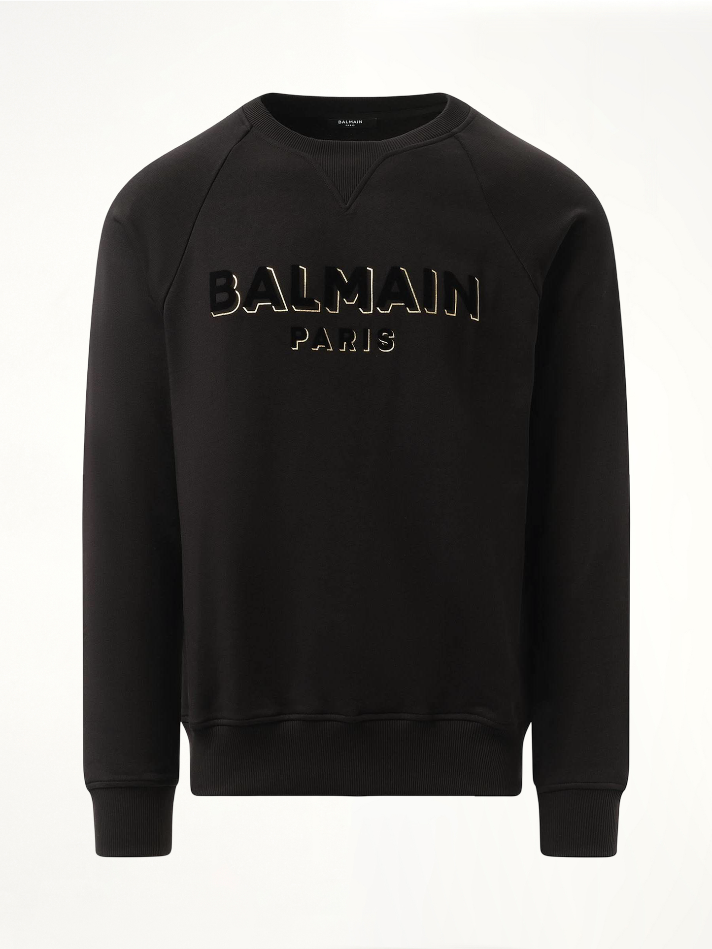 Balmain Flock & Foil Crewneck in Black/Gold