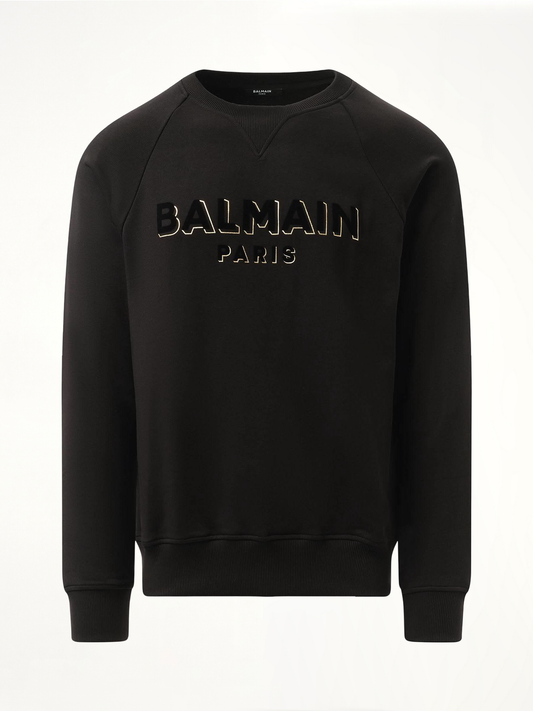 Balmain Flock & Foil Crewneck in Black/Gold