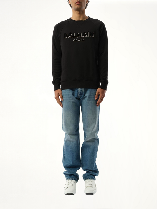 Balmain Flock & Foil Crewneck in Black/Gold