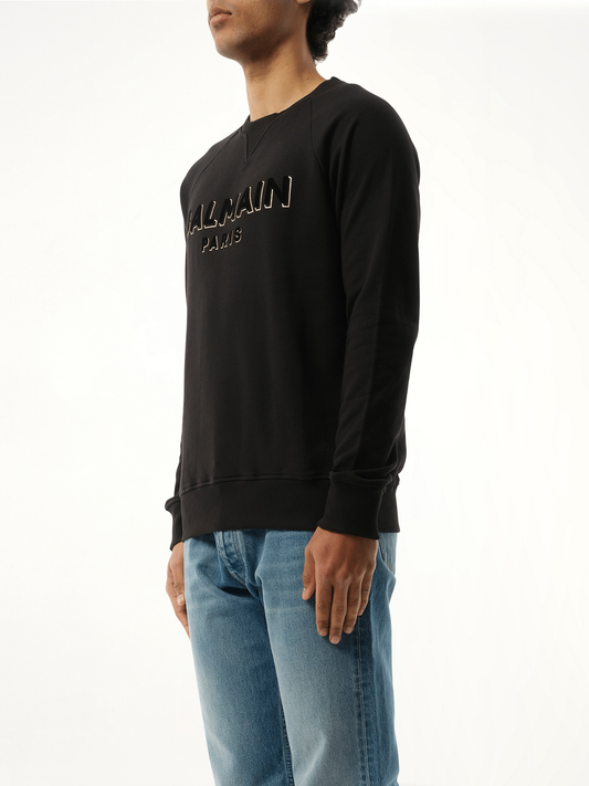 Balmain Flock & Foil Crewneck in Black/Gold