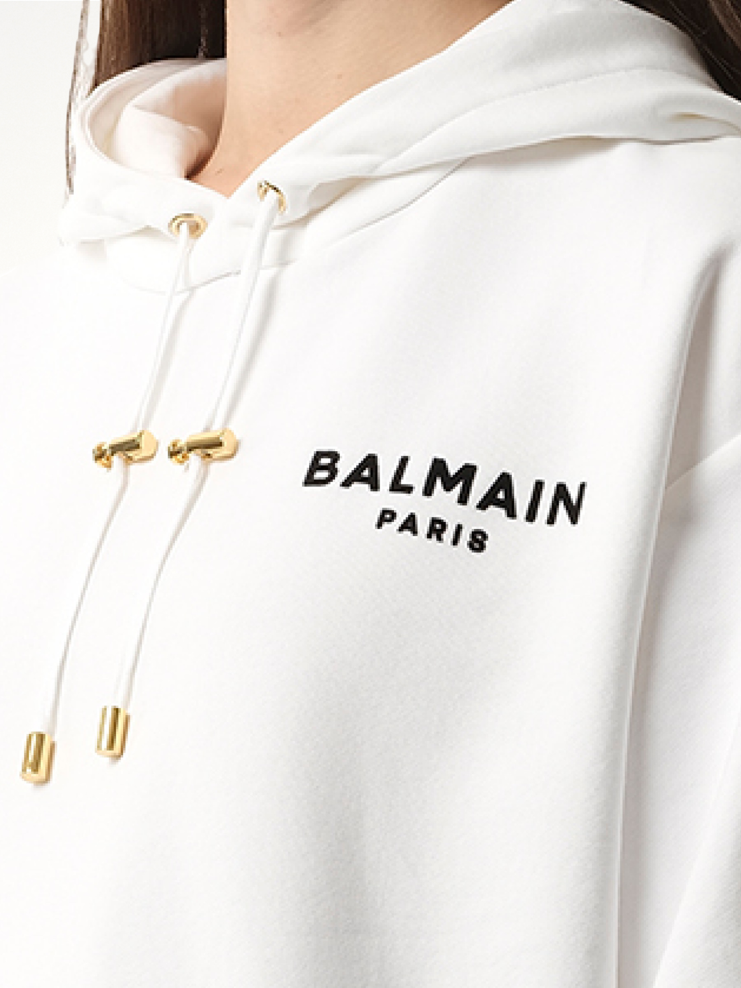 Balmain Flock Detail Cropped Hoodie in White/Black