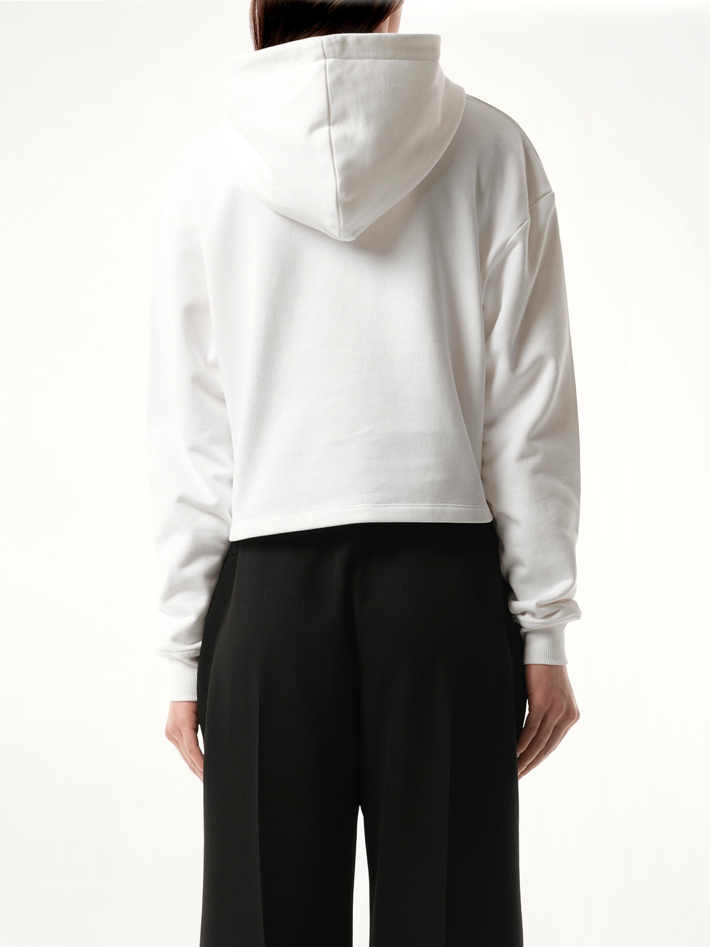 Balmain Flock Detail Cropped Hoodie in White/Black