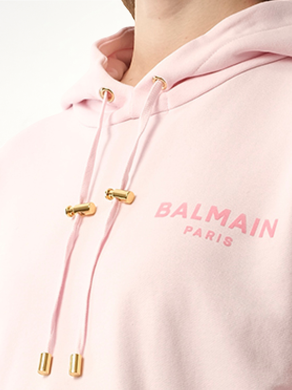 Balmain Flock Detail Cropped Hoodie in Pink