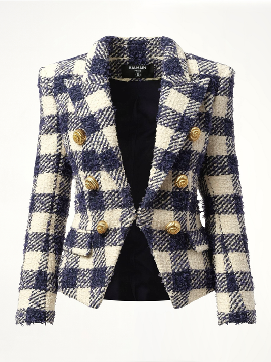6 Button Tweed Jacket in Marine/White