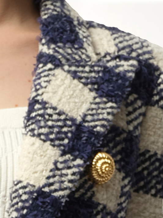 6 Button Tweed Jacket in Marine/White