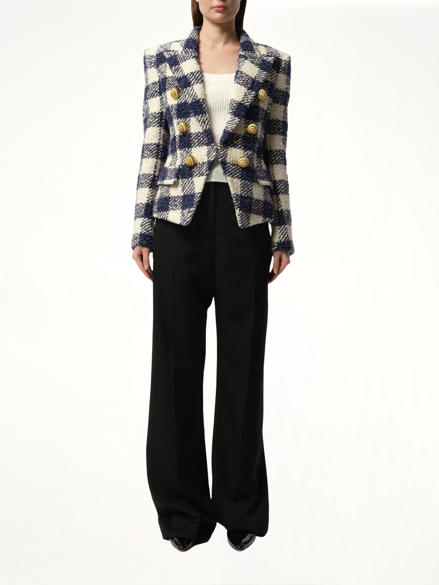 6 Button Tweed Jacket in Marine/White