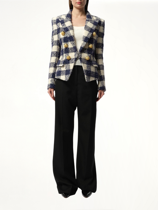 6 Button Tweed Jacket in Marine/White