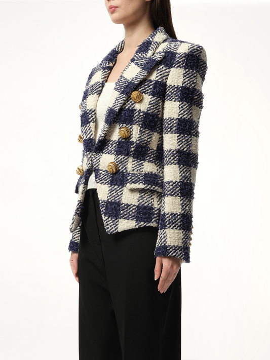 6 Button Tweed Jacket in Marine/White