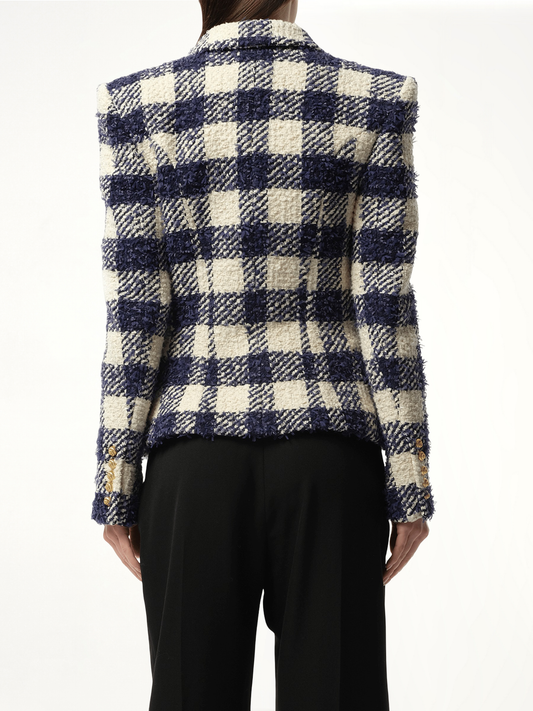 6 Button Tweed Jacket in Marine/White