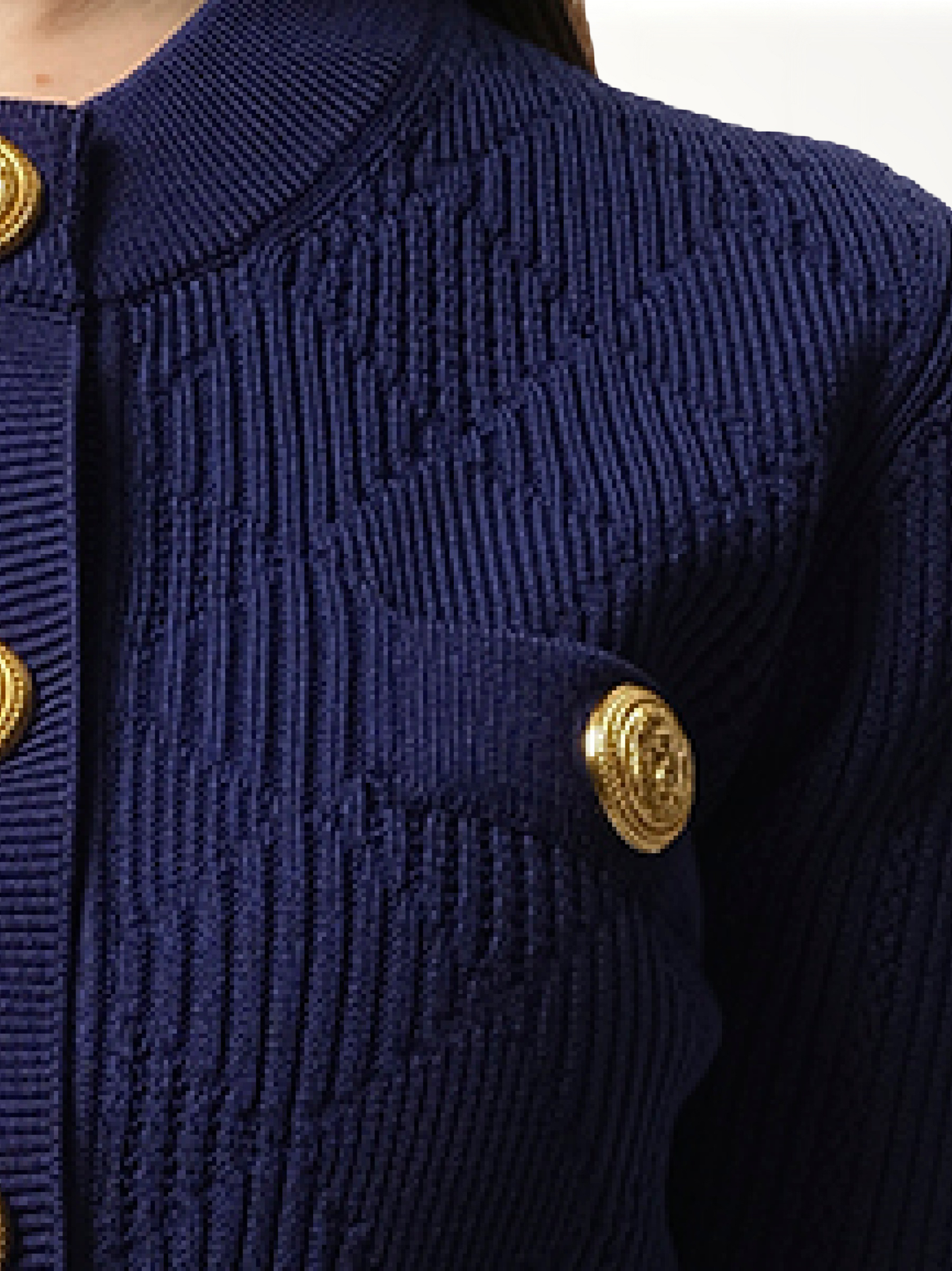 Buttoned 2 Pockets Vichy Knit Cardigan in Midnight Blue