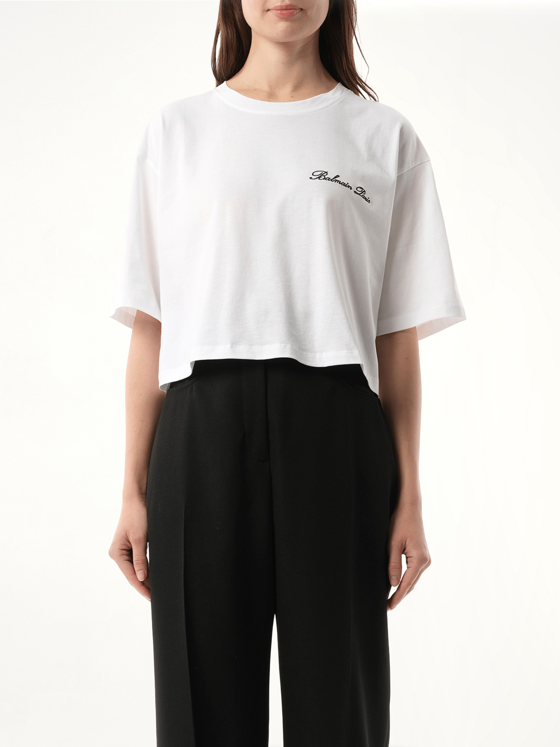 Balmain 白色/黑色标志刺绣短款上衣