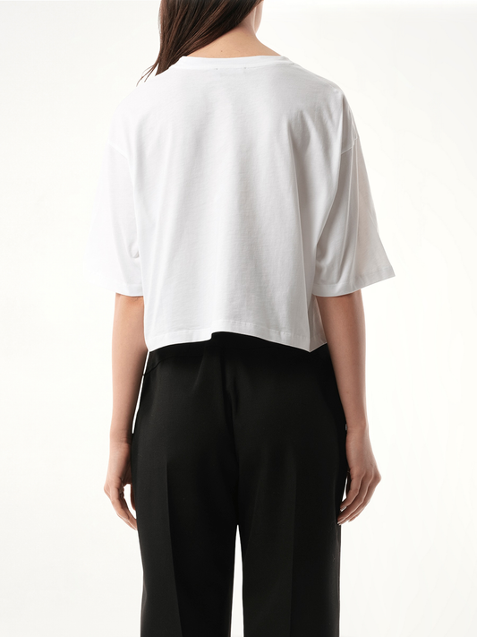 Balmain Signatured Embroidered Crop Top in White/Black