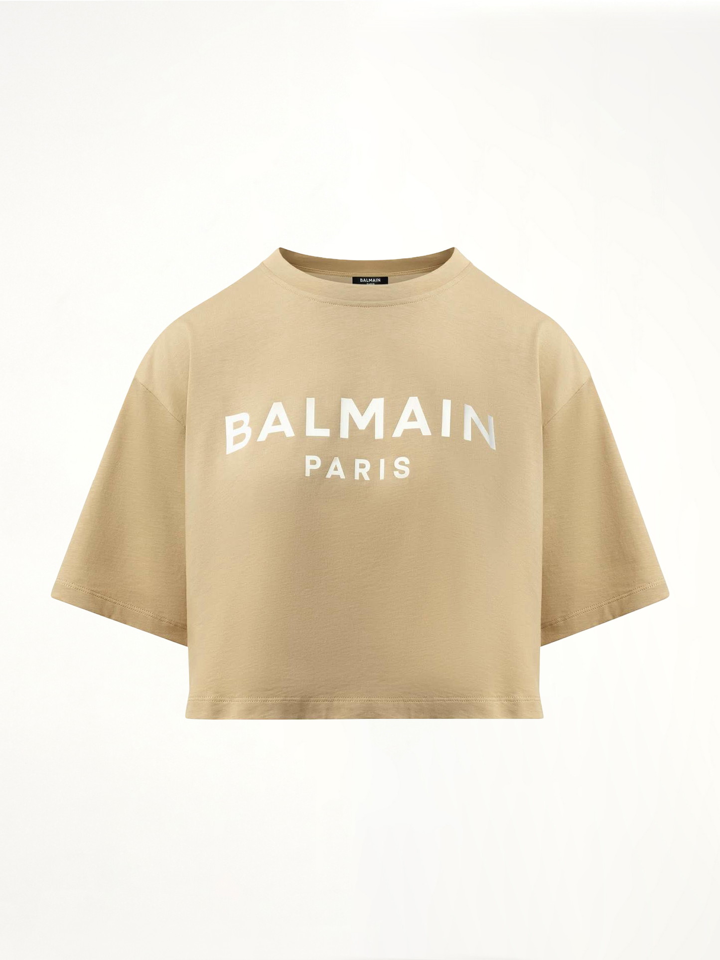 Balmain Printed Cropped T-Shirt in Beige/White