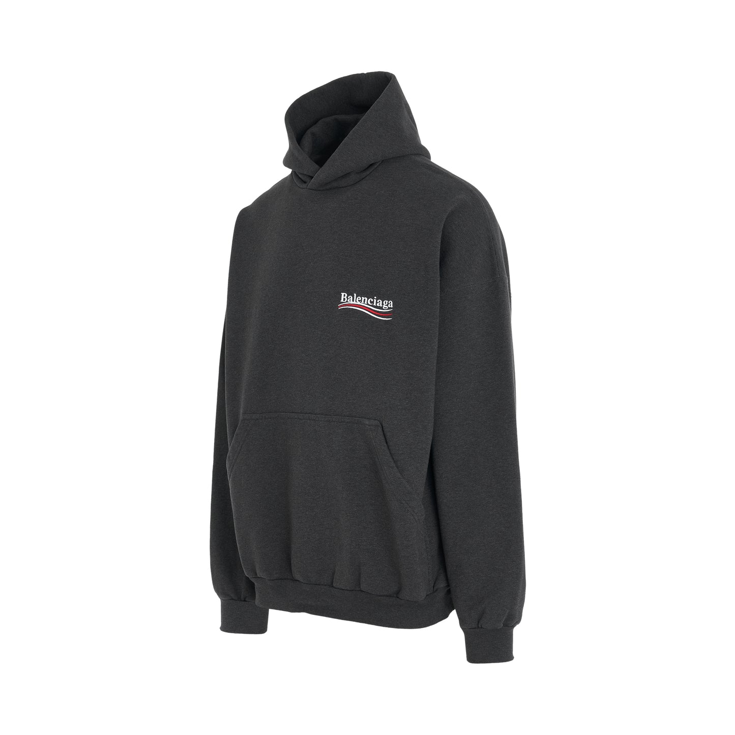 Large Fit Embroidered Logo Hoodie in Dark Grey/White