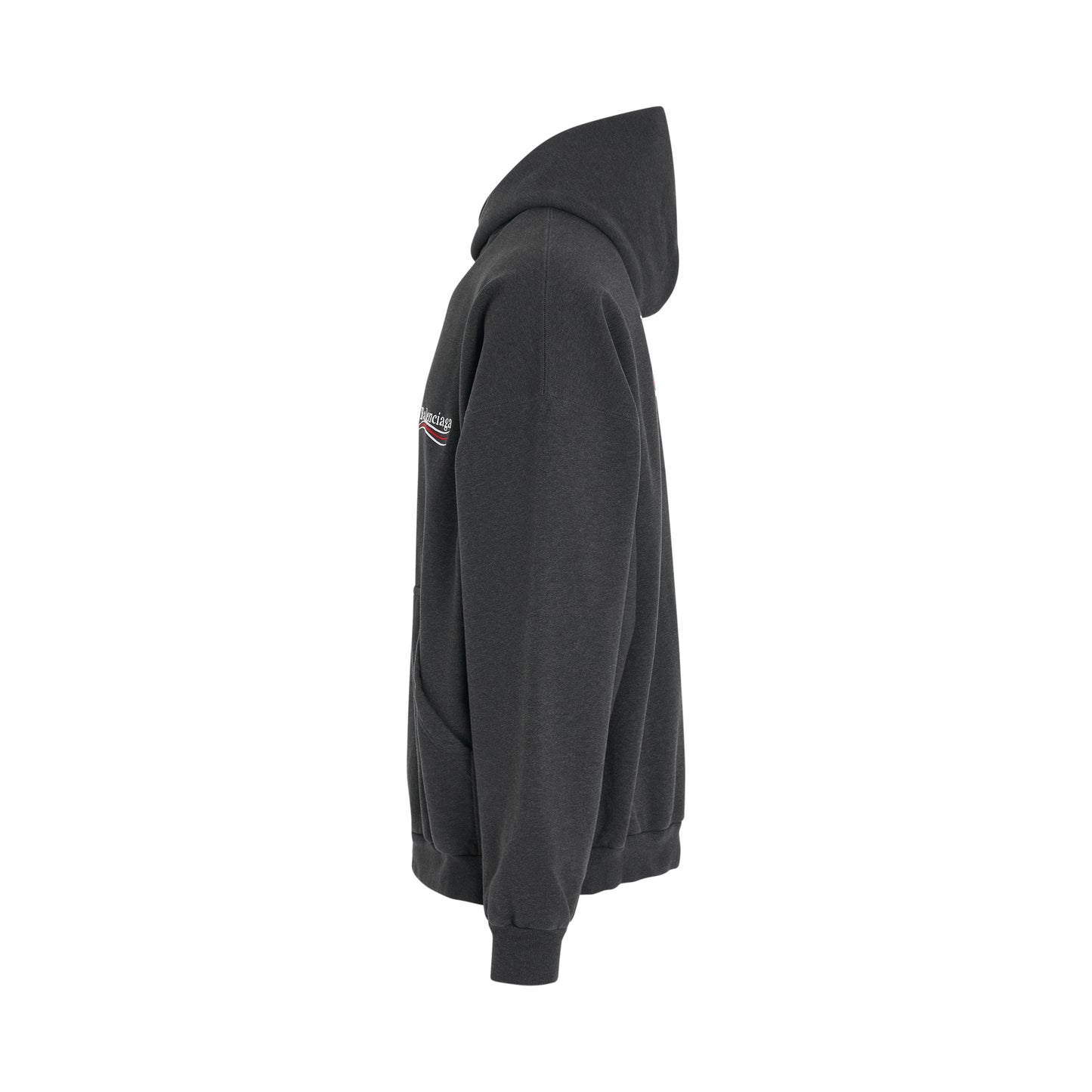 Large Fit Embroidered Logo Hoodie in Dark Grey/White