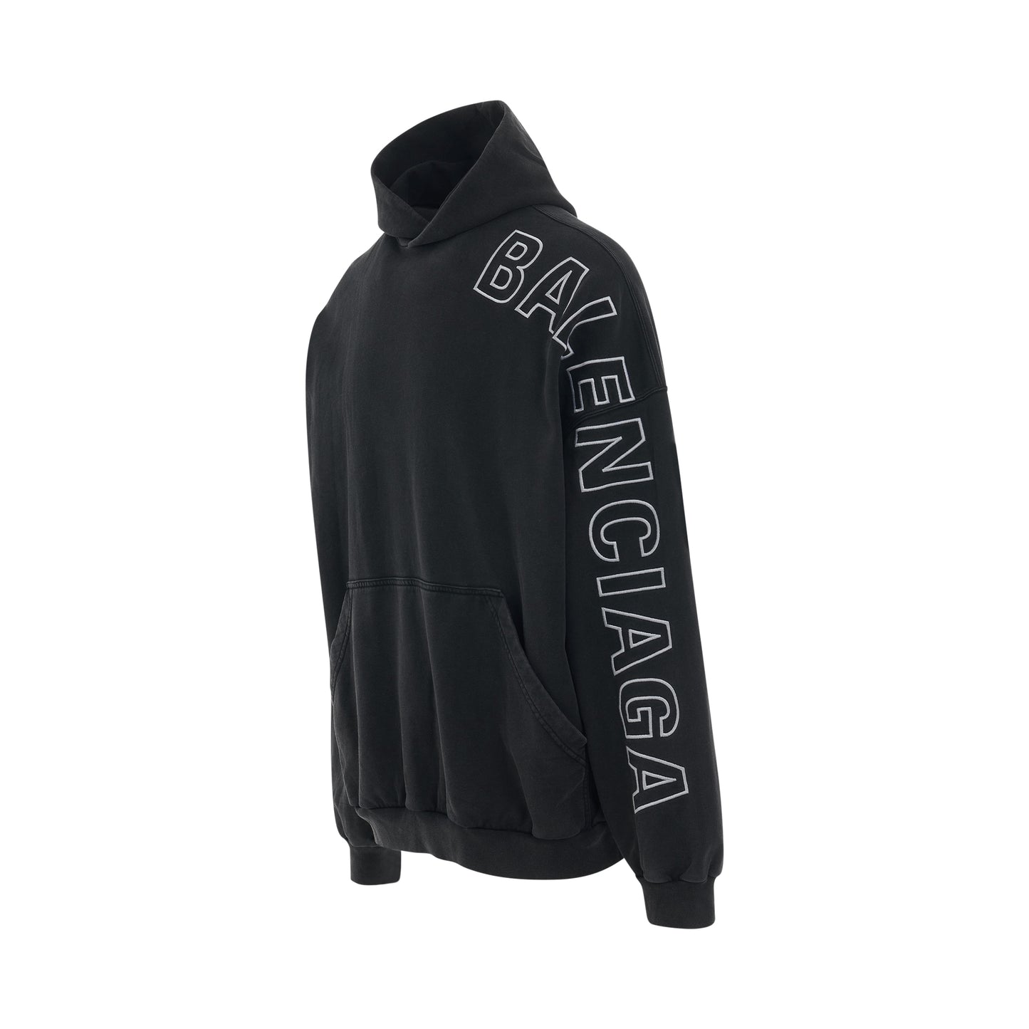 Outline Logo Oversized Hoodie in Washed Black