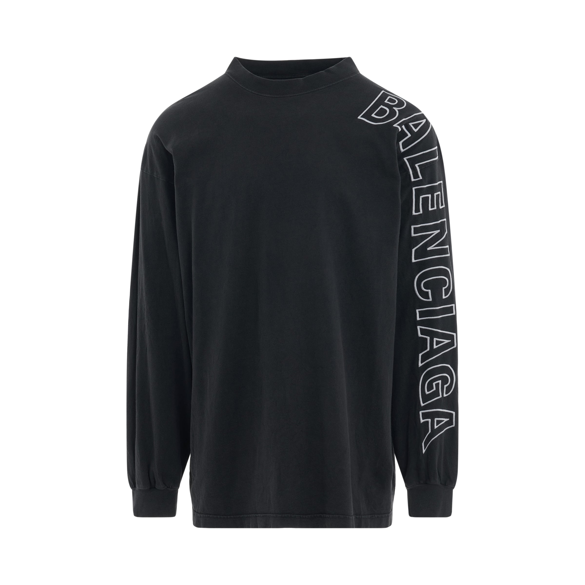 Outline Logo Oversized Long Sleeve T-Shirt in Washed Black