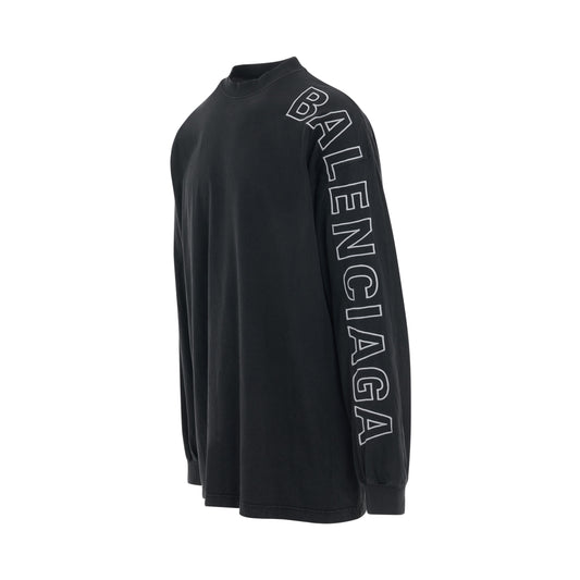 Outline Logo Oversized Long Sleeve T-Shirt in Washed Black