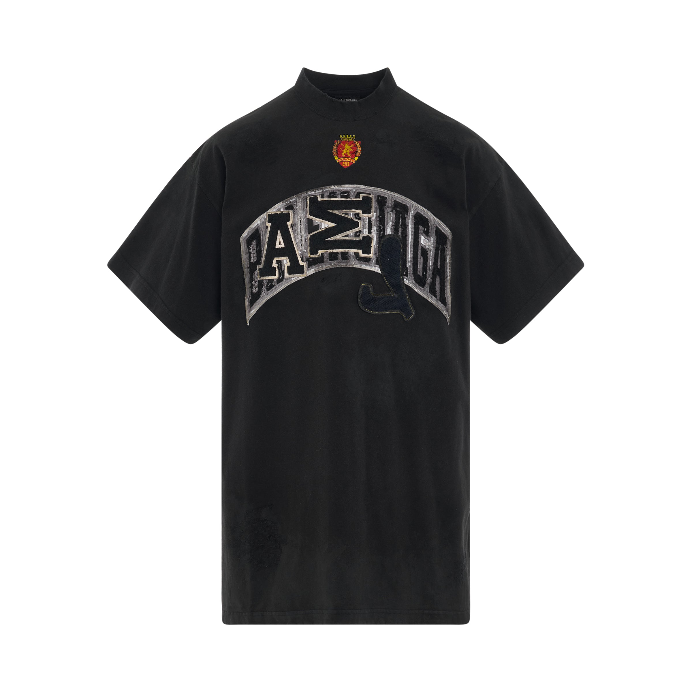 Logo Patch Distressed Oversized T-Shirt in Washed Black