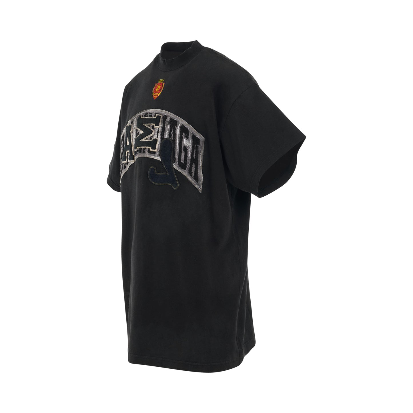 Logo Patch Distressed Oversized T-Shirt in Washed Black