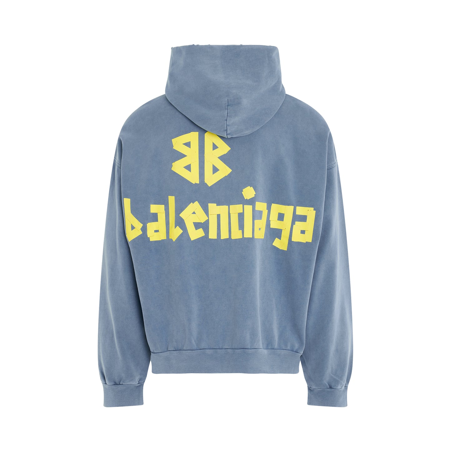 Tape Logo Ripped Pocket Hoodie in Faded Blue