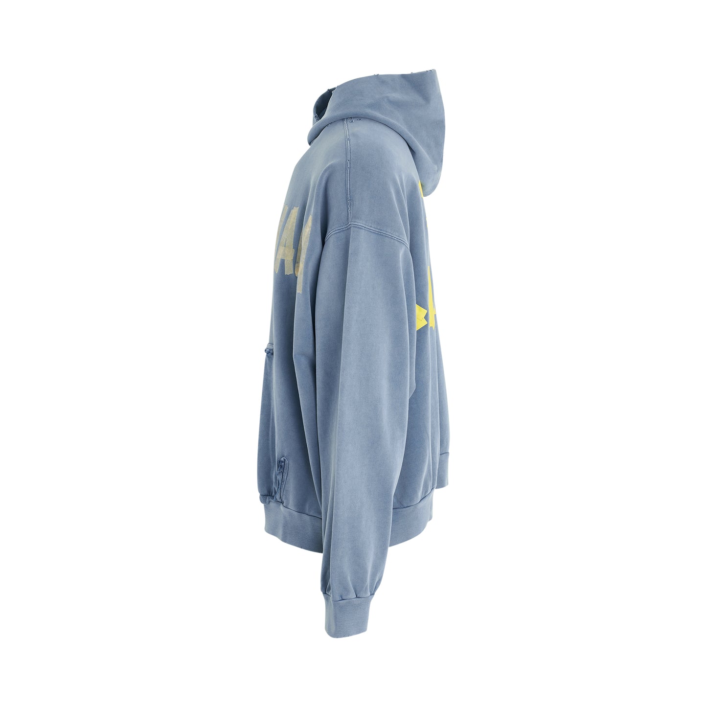 Tape Logo Ripped Pocket Hoodie in Faded Blue