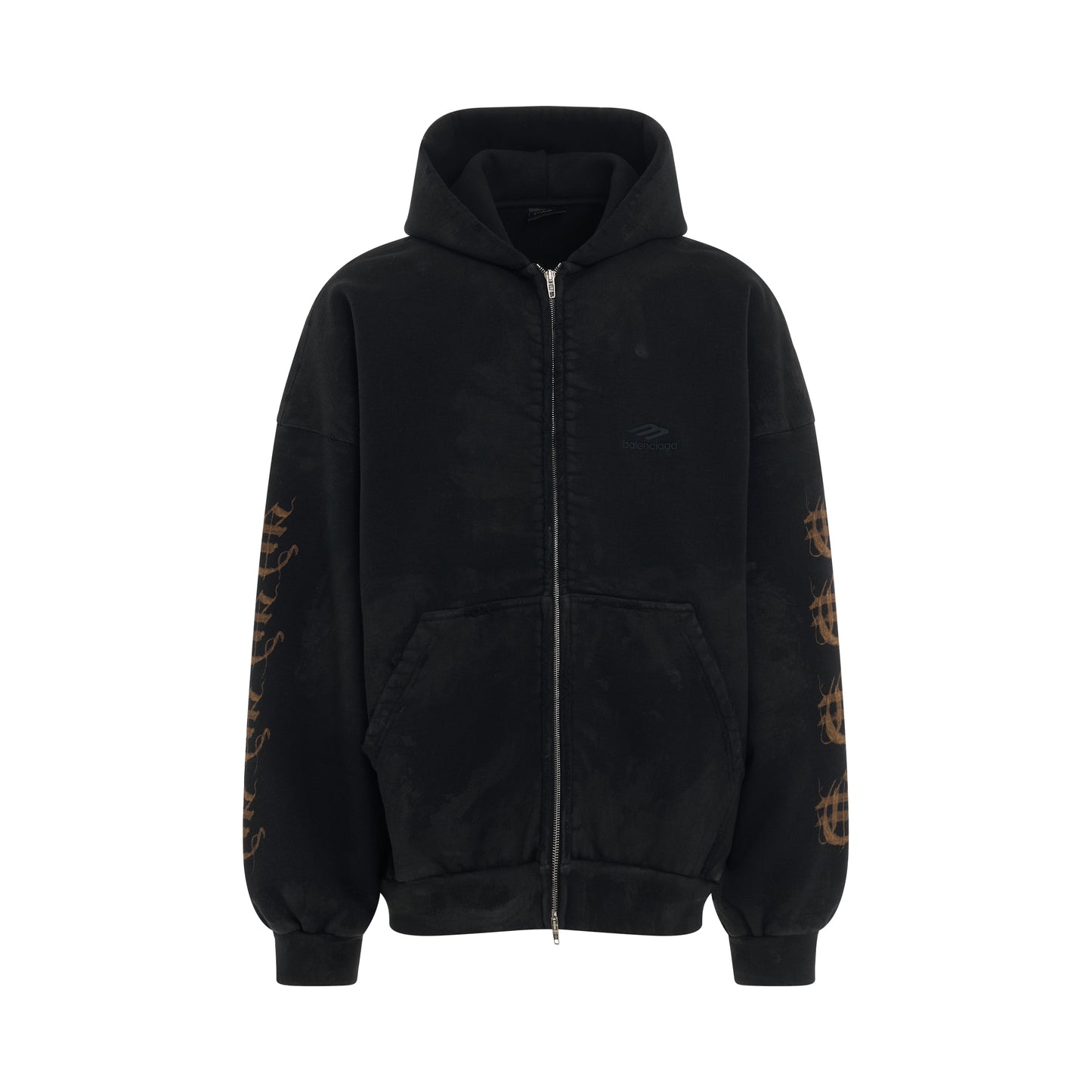 Heavy Metal Zip-Up Hoodie in Washed Black