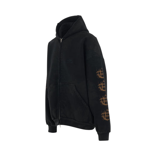 Heavy Metal Zip-Up Hoodie in Washed Black