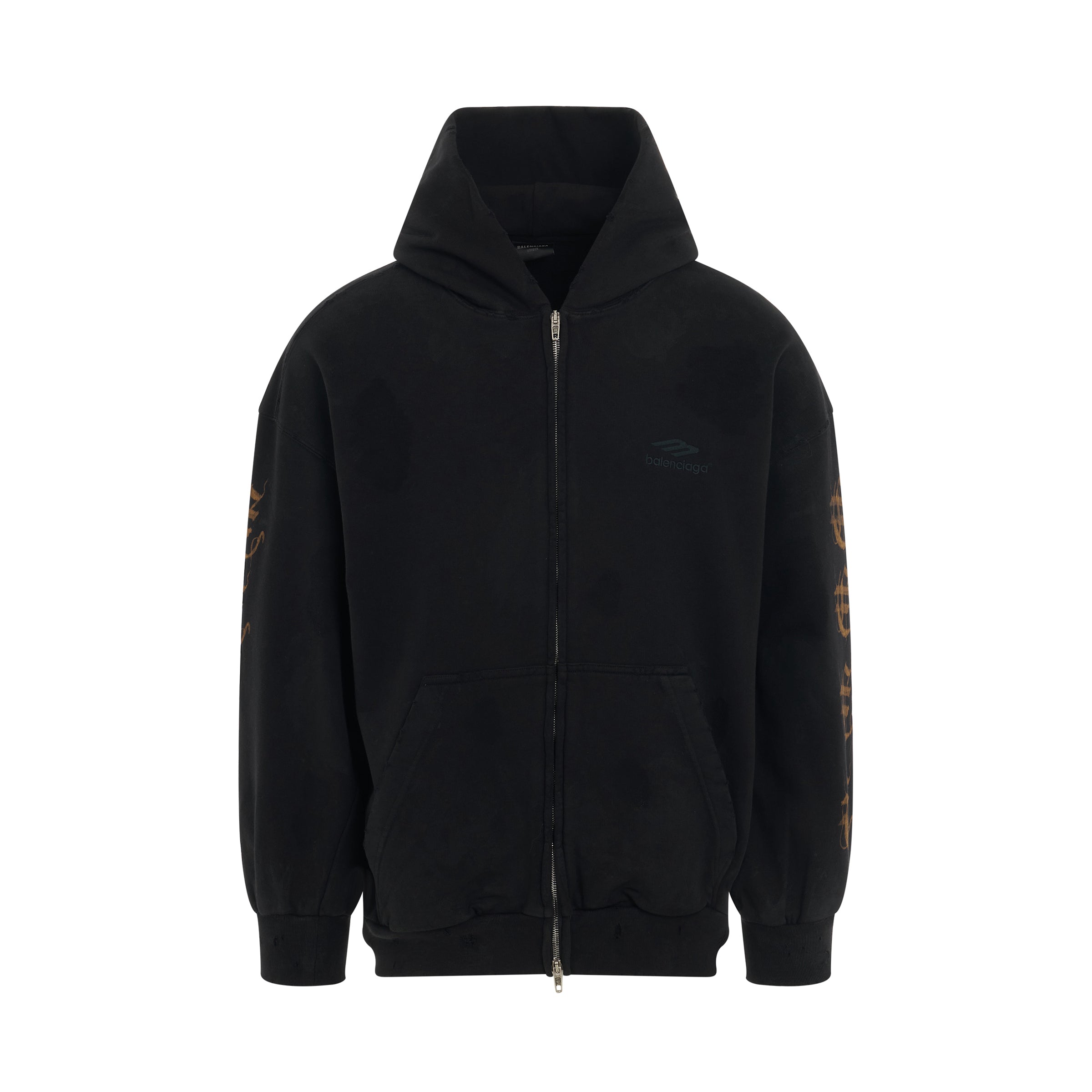 Heavy Metal Artwork Zip-Up Hoodie in Washed Black