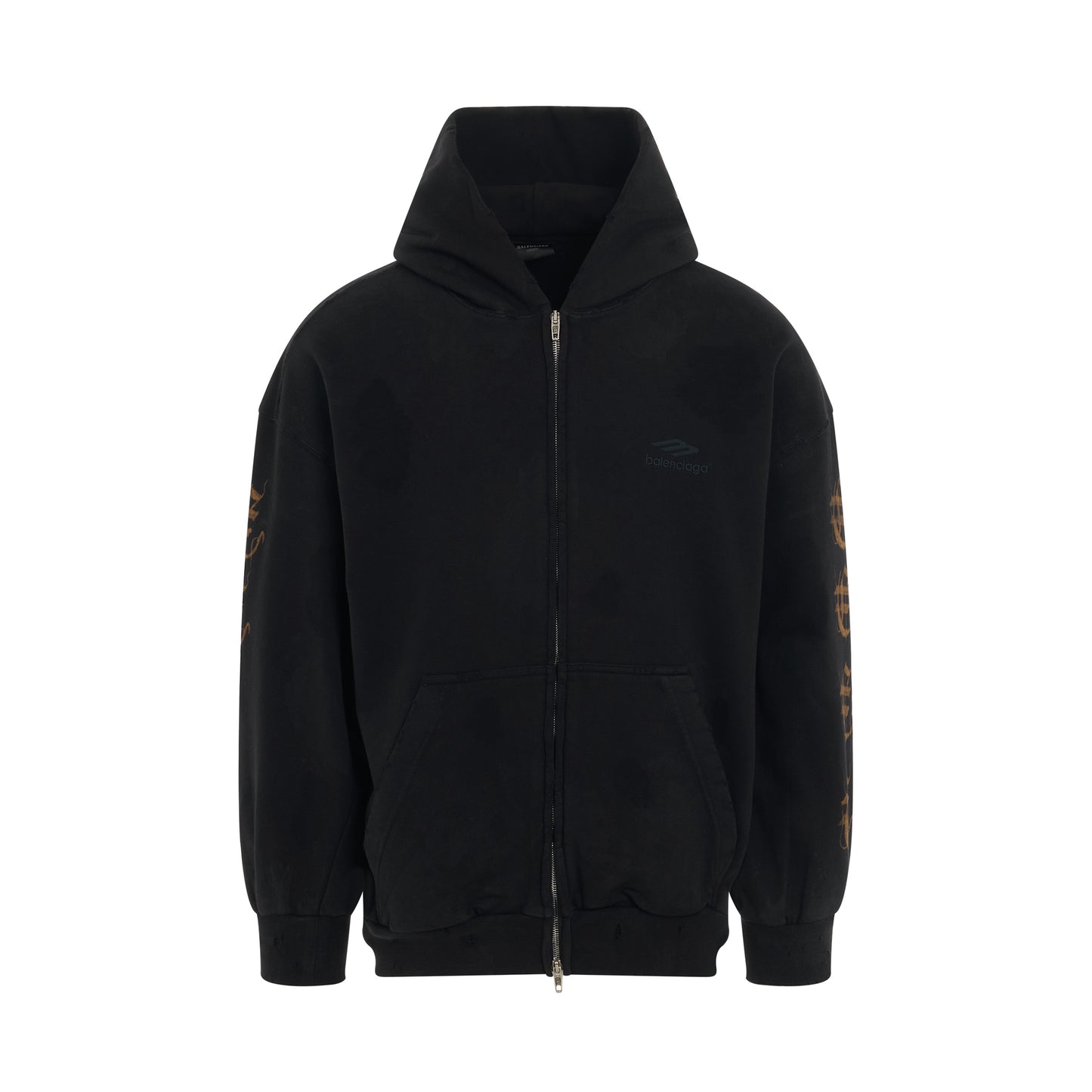 Heavy Metal Artwork Zip-Up Hoodie in Washed Black