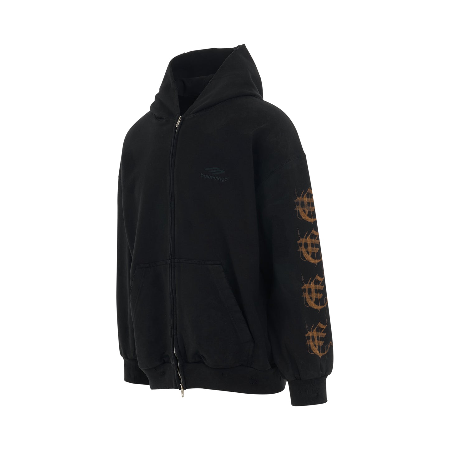 Heavy Metal Artwork Zip-Up Hoodie in Washed Black