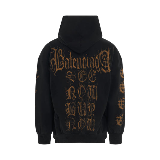 Heavy Metal Artwork Zip-Up Hoodie in Washed Black