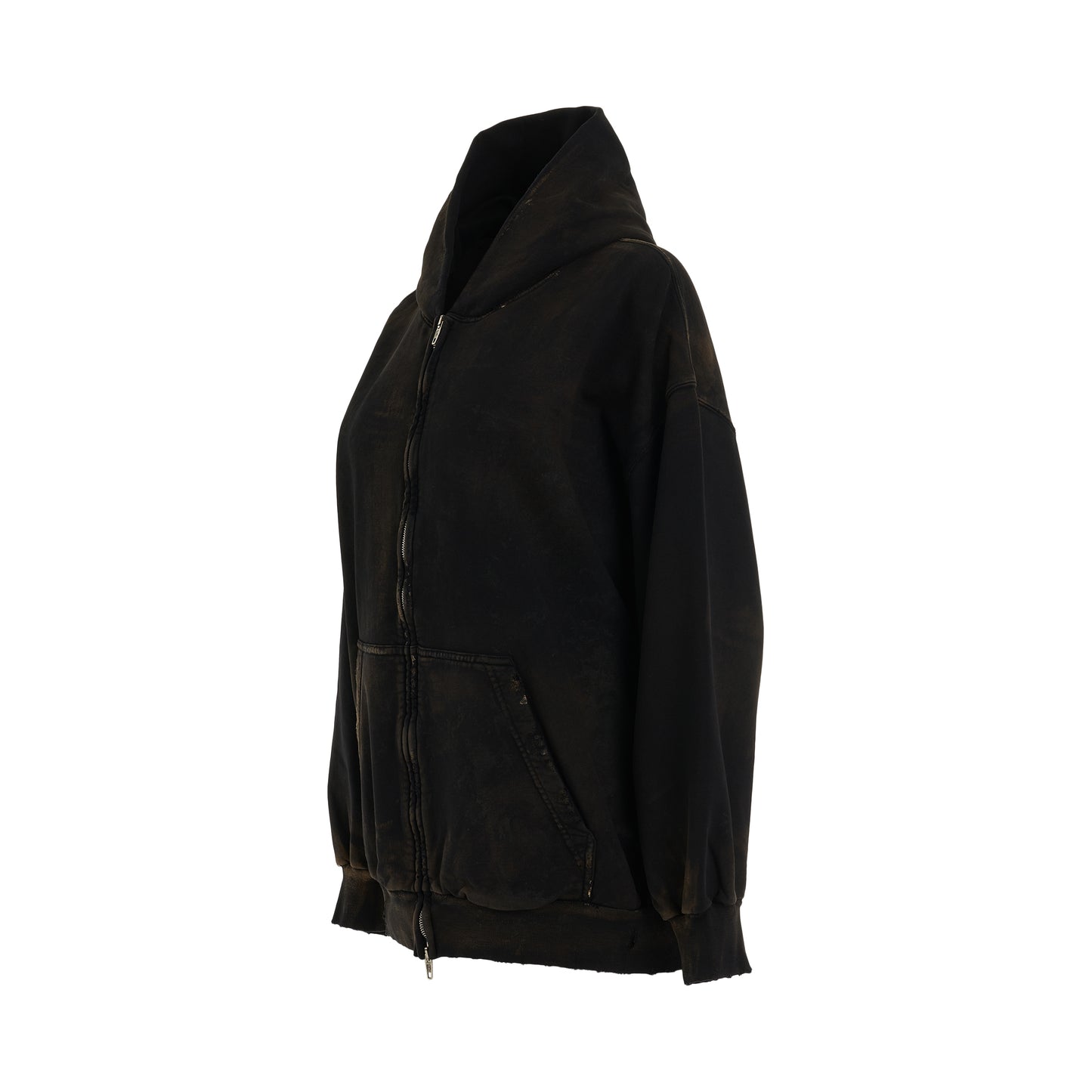 Small Zip-Up Hoodie in Washed Black