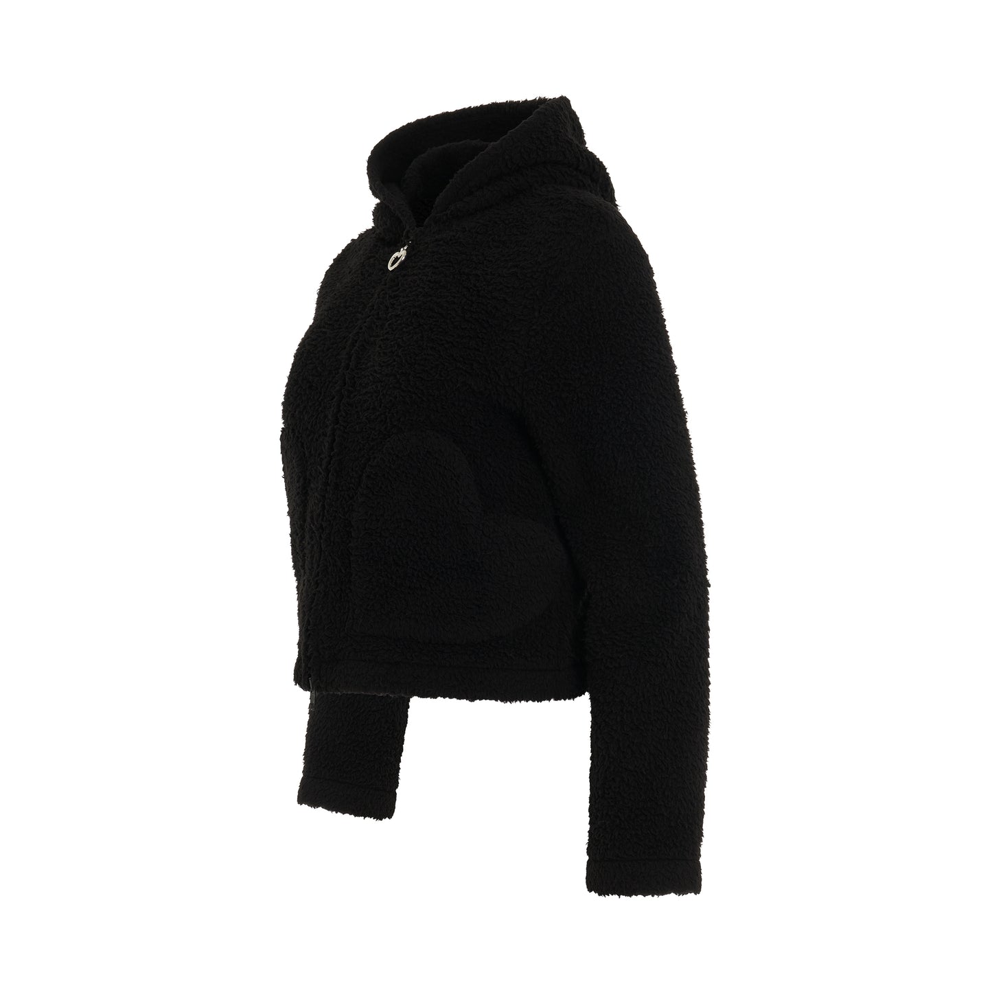 Fake Fur Heart Zip Up Hoodie in Black