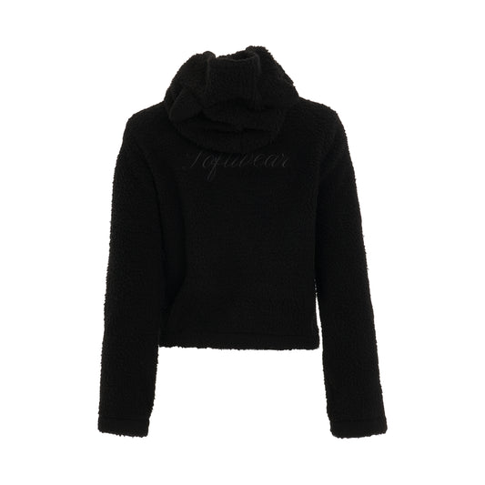 Fake Fur Heart Zip Up Hoodie in Black