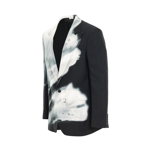 Luminous Floral Print Suit Jacket in Black/White