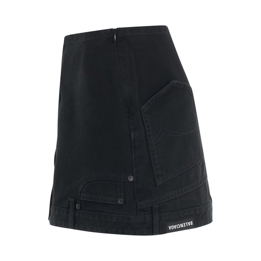 Upside Down Denim Mini Skirt in Black