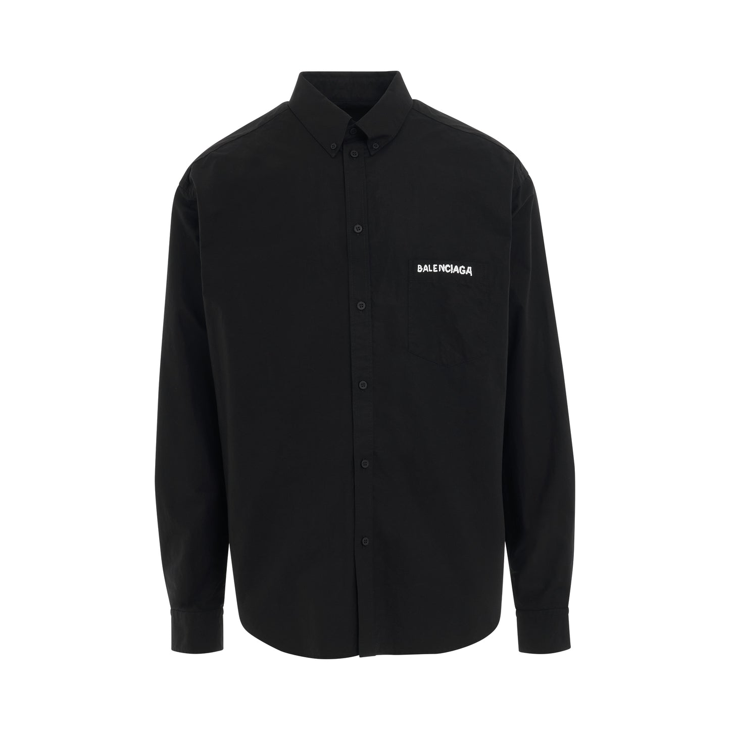 Logo Long Sleeve Oversized Shirt in Black