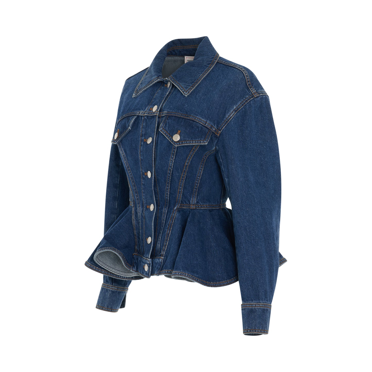 Peplum Denim Jacket in Blue Wash