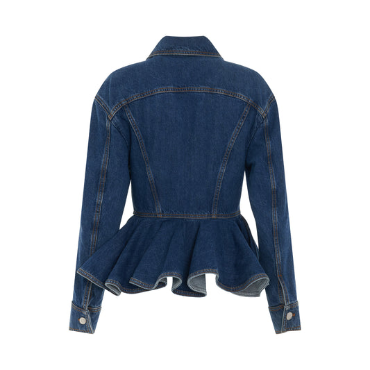 Peplum Denim Jacket in Blue Wash