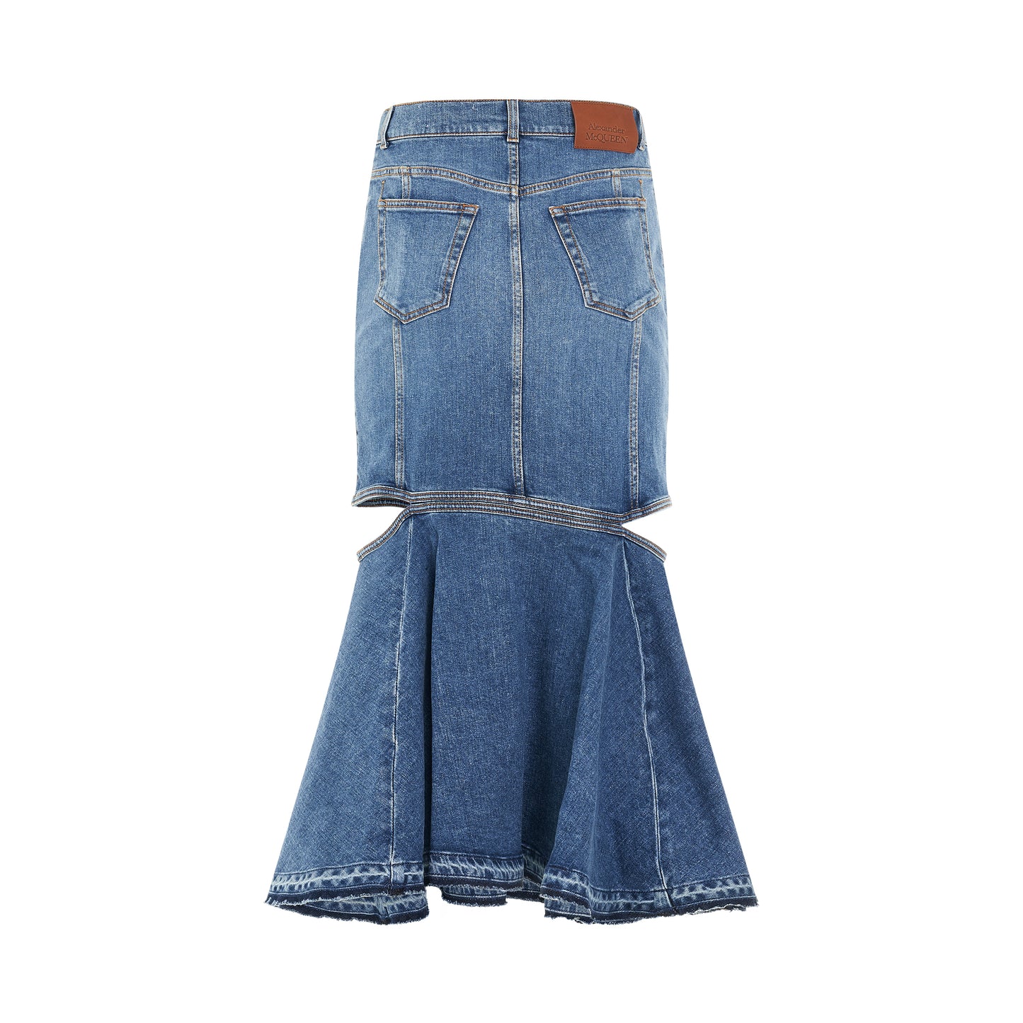 Slashed Midi Denim Skirt in Blue Wash