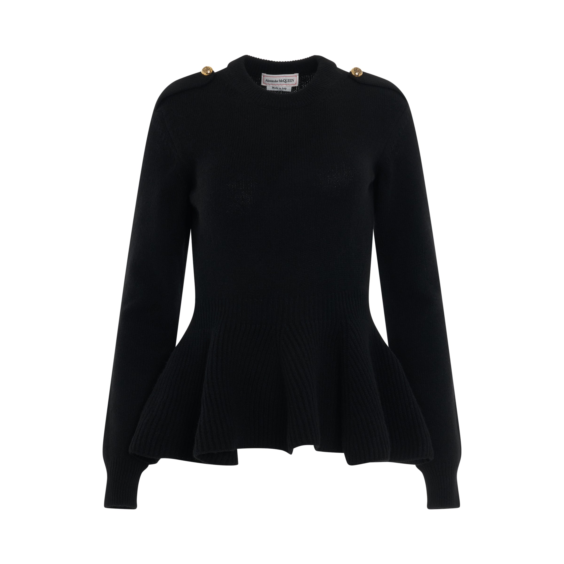 Military Peplum Knit Sweater in Black/Gold