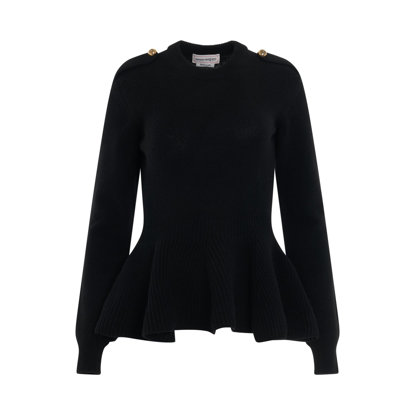 ALEXANDER McQUEEN Military Peplum Knit Sweater in Black/Gold – MARAIS