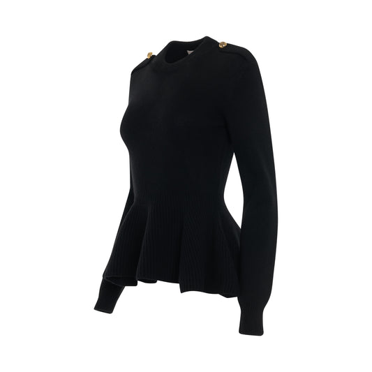 Military Peplum Knit Sweater in Black/Gold