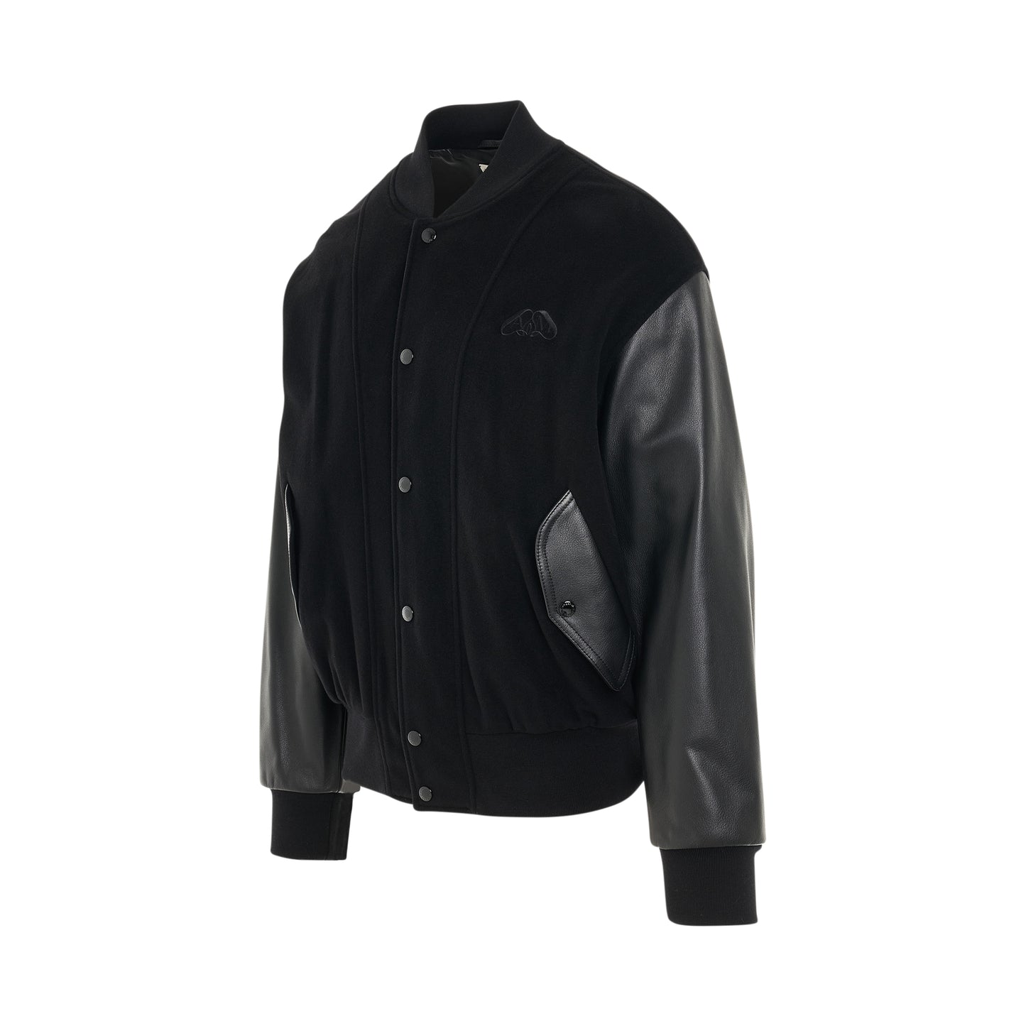 Bomber Jacket with Leather Sleeve in Black