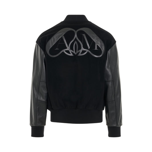 Bomber Jacket with Leather Sleeve in Black