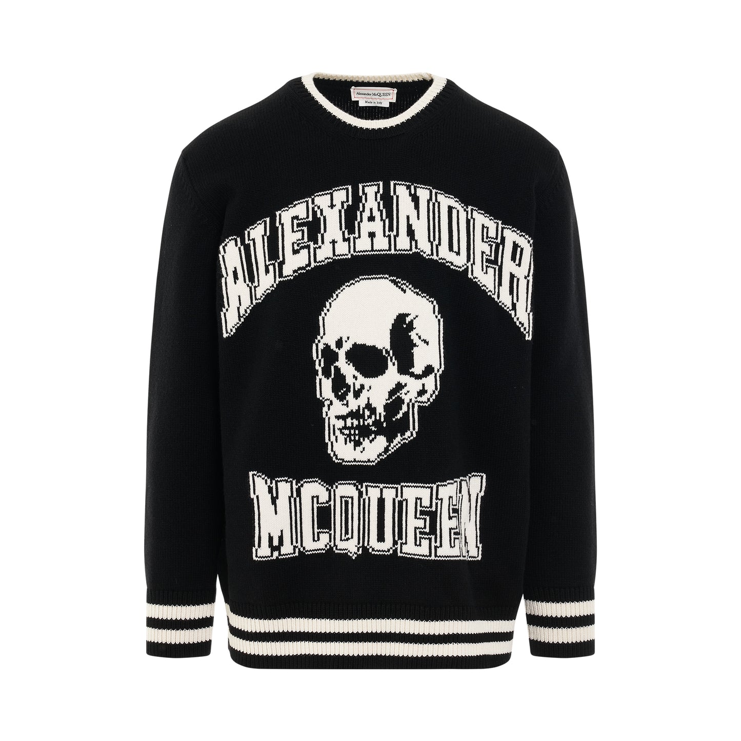 Varsity Logo Jacquard Knit Sweater in Black/Ivory