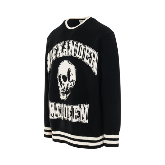 Varsity Logo Jacquard Knit Sweater in Black/Ivory