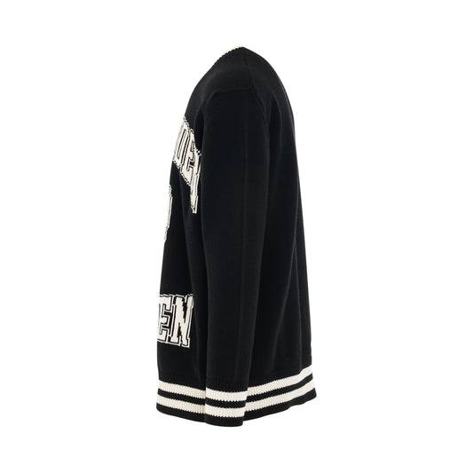 Varsity Logo Jacquard Knit Sweater in Black/Ivory